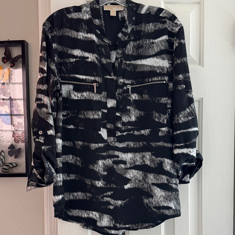 Michael Kors Zip Front Pocket Shirt with Roll Tab Cuffs